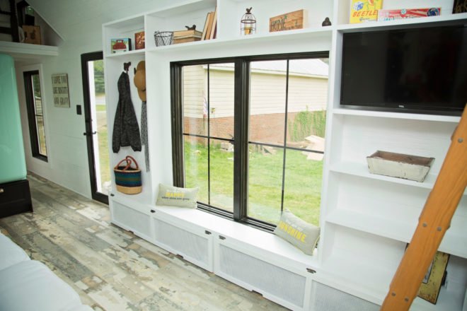 black-framed windows in white living space