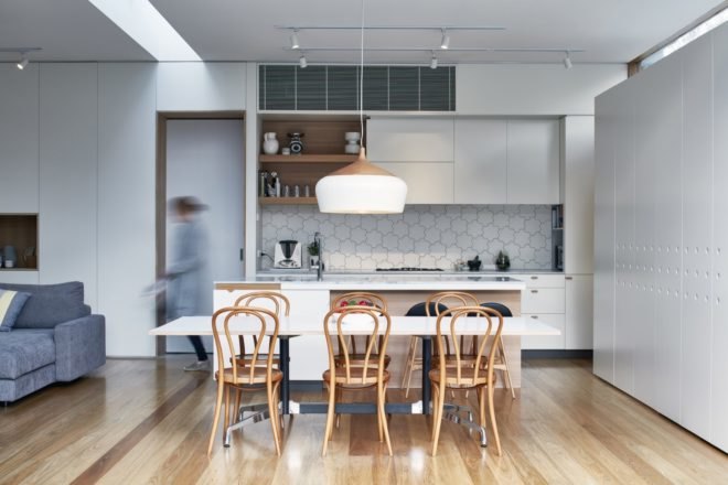kitchen with white cabinetry