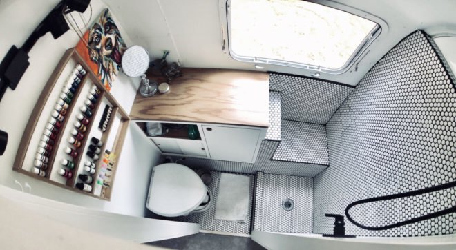 aerial shot of a compact bathroom