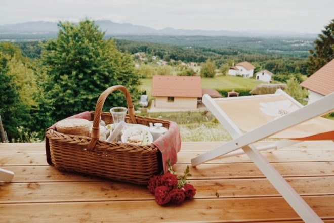a picnic basket on a table
