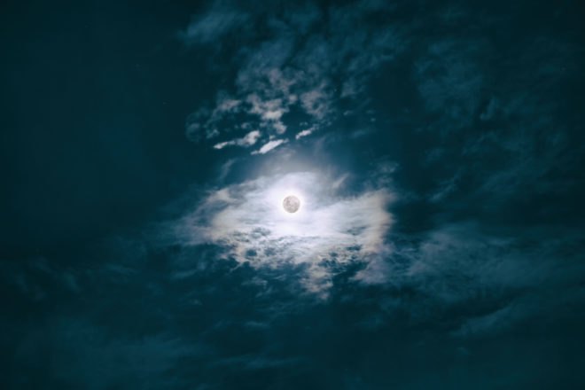 bright moon in a cloudy sky