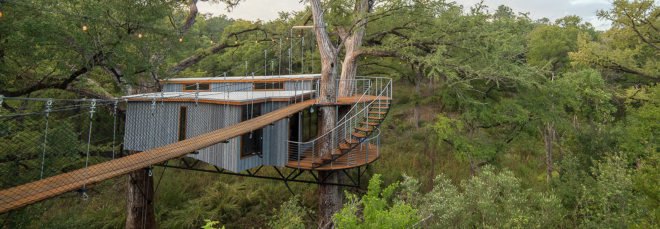round treehouse with spiral staircase