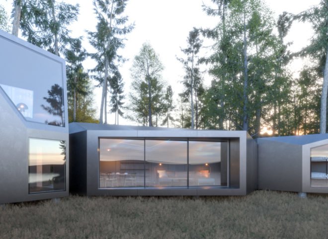elongated home with large glazed facade