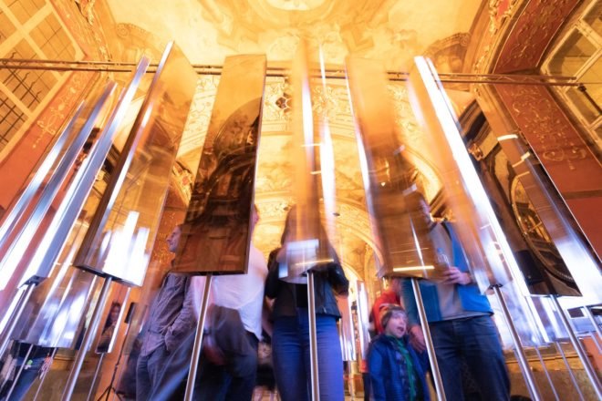 close-up of mirrors and lights
