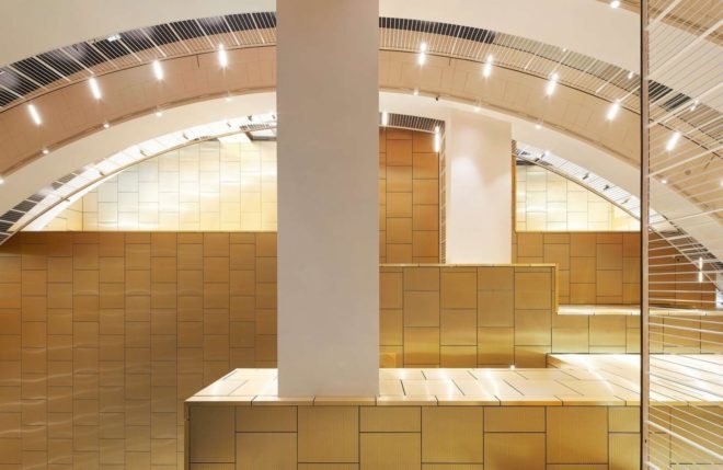 gold tiles in a room