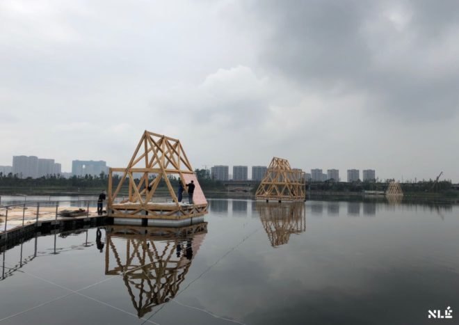floating wood structures on water