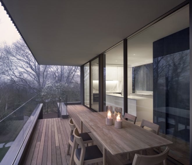 wood deck with wood table and chairs