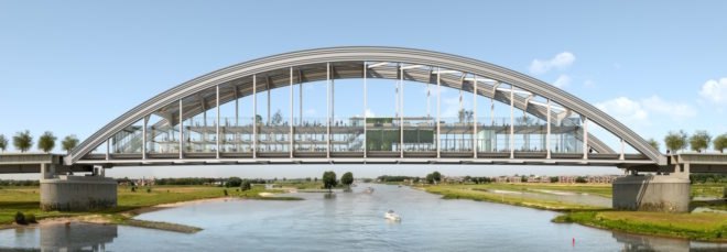 rendering of bridge with apartments underneath