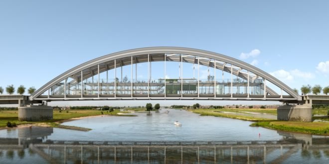 rendering of bridge with apartments underneath