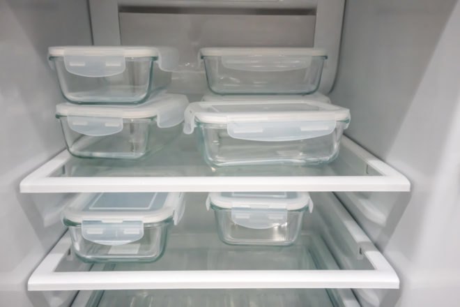 glass storage containers in a fridge