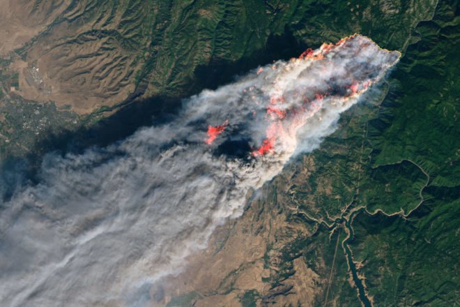satellite image of wildfire in Northern California