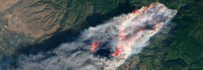 satellite image of wildfire in Northern California