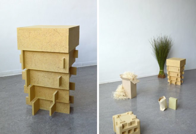 stacked boxes made from soft rush pith
