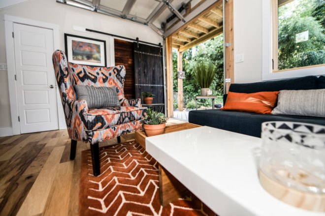 living space with colorful pillows