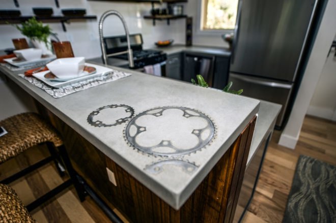 kitchen countertop with bike gears