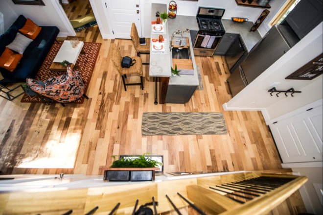 aerial shot of living room