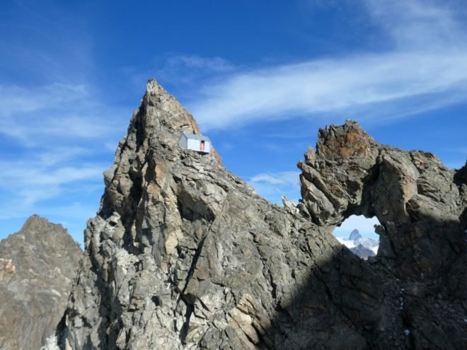 mountain shelter on mountain ridge