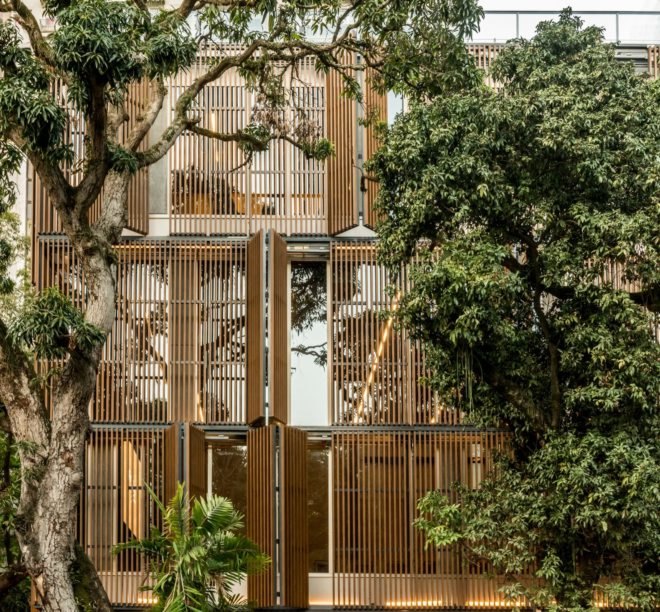 wooden louvers over windows