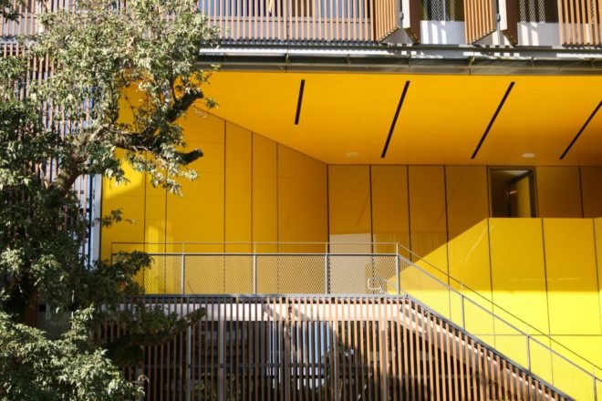 yellow patio and staircase