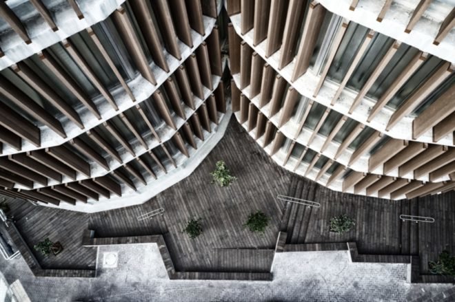 detailed view of building from high vantage point