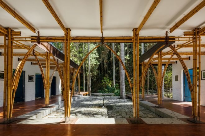 close-up of bamboo archway