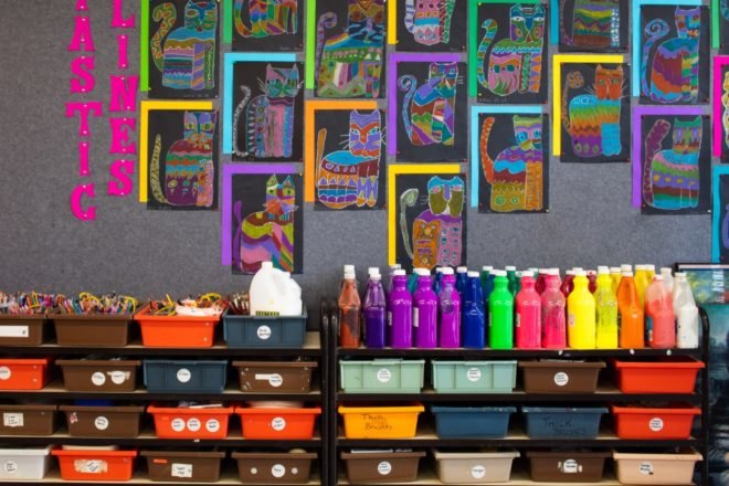 close-up of neon art on dark wall