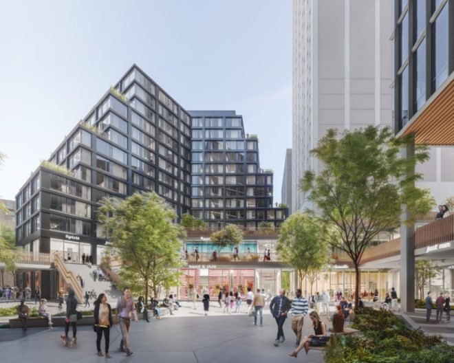 rendering of courtyard in between buildings