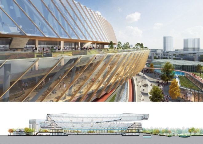 rendering of the stadium and indoor gym