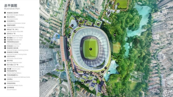 illustrative plan of the wellness hub and stadium