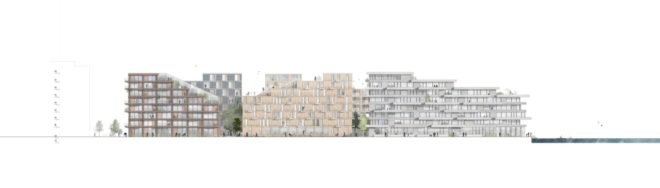 drawing of three connected buildings