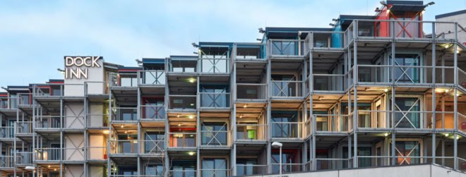 a glass building