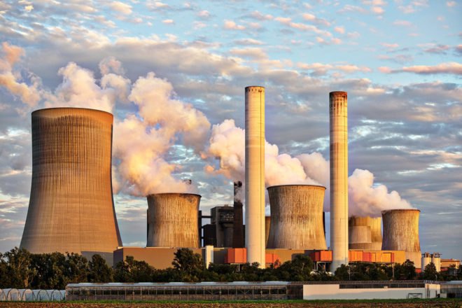 coal power plant at sunset