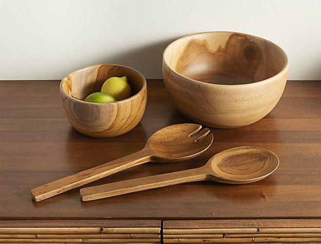 reclaimed wood bowls and salad servers