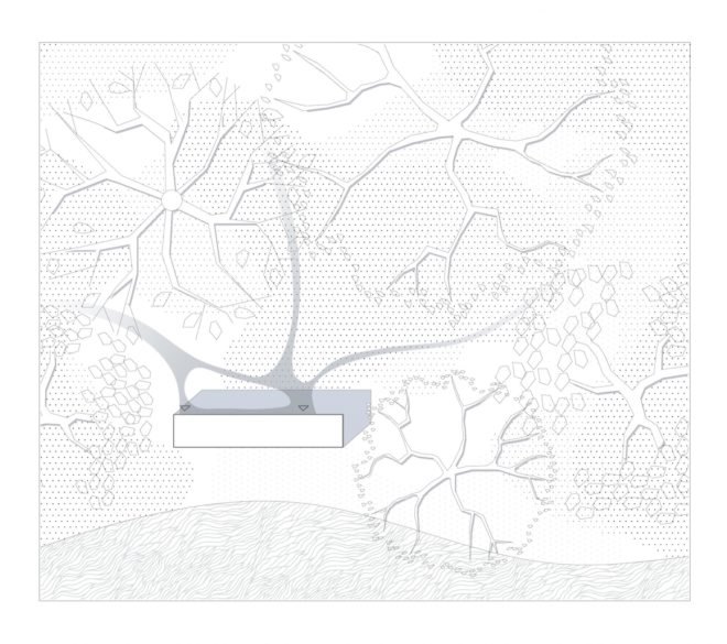 drawing of rectangle cabin in the forest