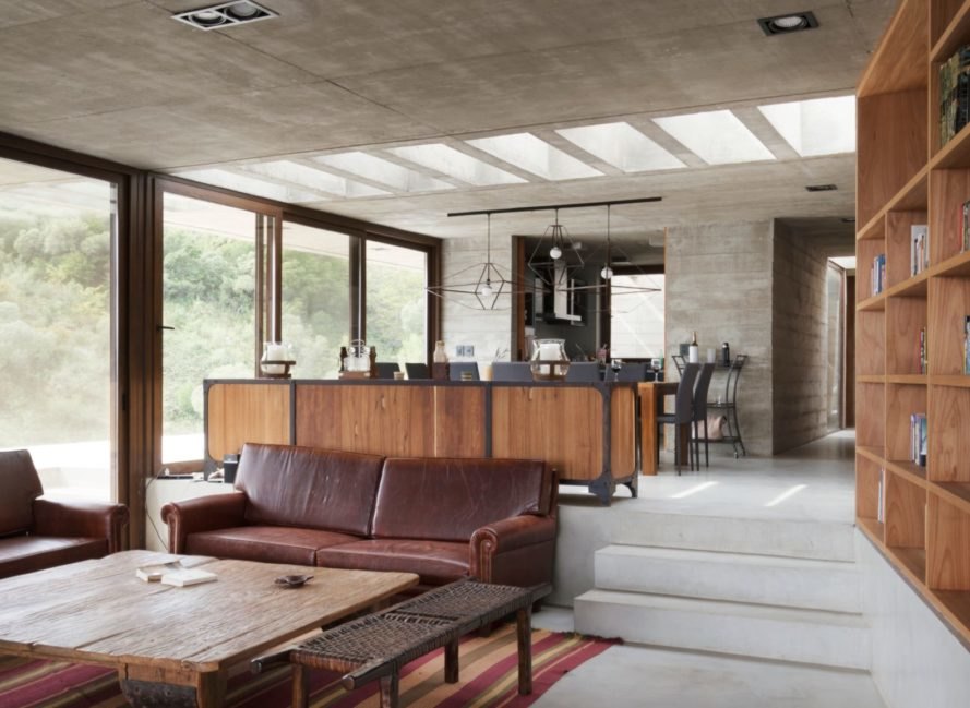dual-level living space with kitchen on upper level