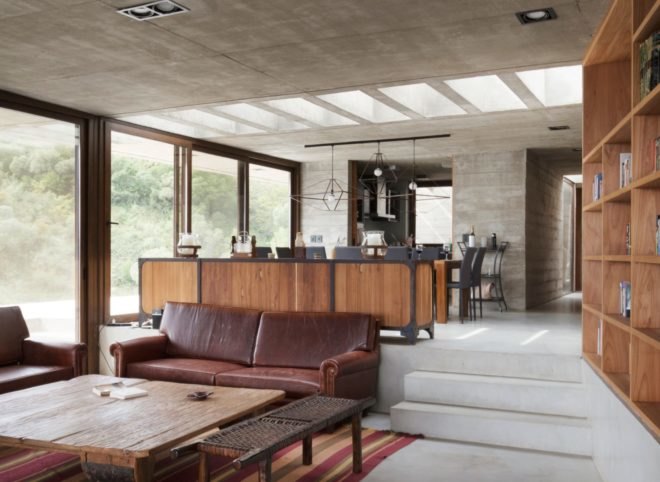 dual-level living space with kitchen on upper level