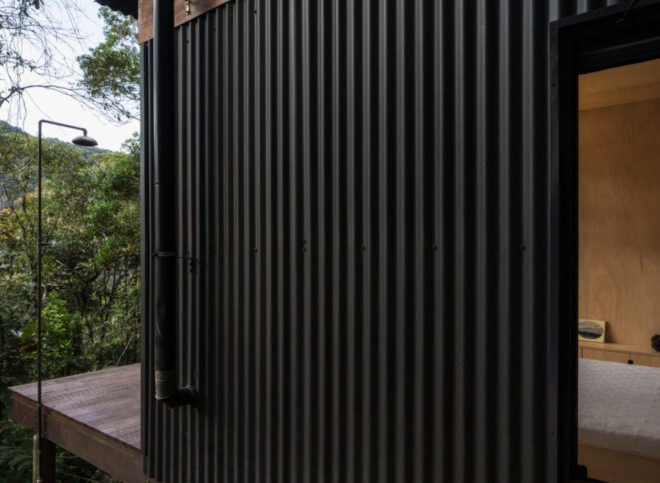 black corrugated metal siding close-up