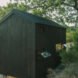 all-black tiny cabin with windows