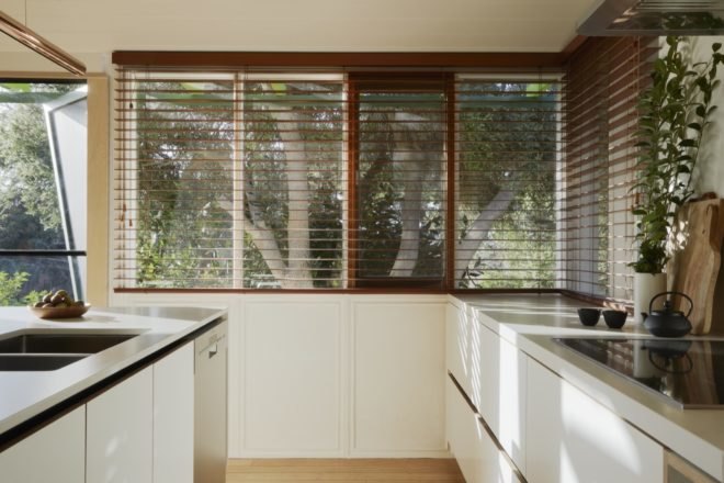 large window in the kitchen area