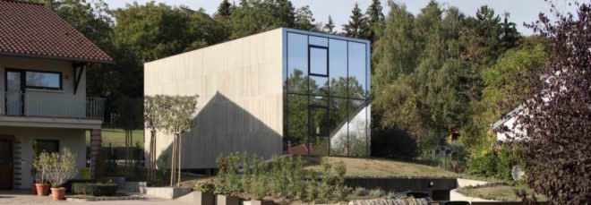 gray home with mirrored wall