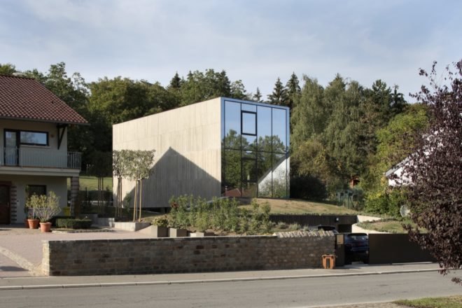 gray home with mirrored wall