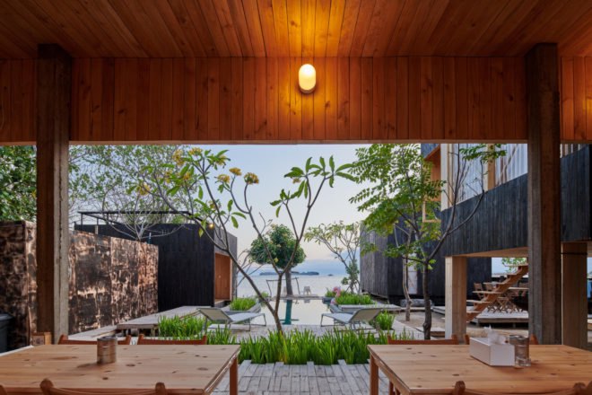 image of view from inside an open-air resort