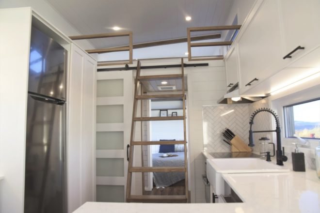 ladder leading up to sleeping space