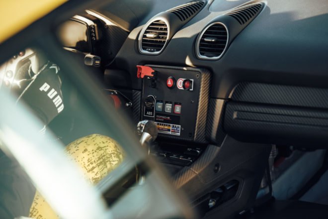 interior view of porsche cayman with driver's coclpit