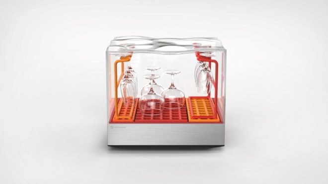 orange dishwasher with clear cover
