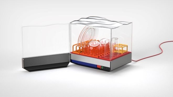 small gray and orange dishwasher