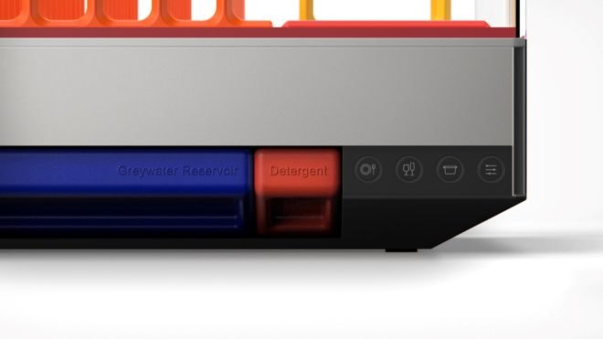 close up of power button and controls on small dishwasher