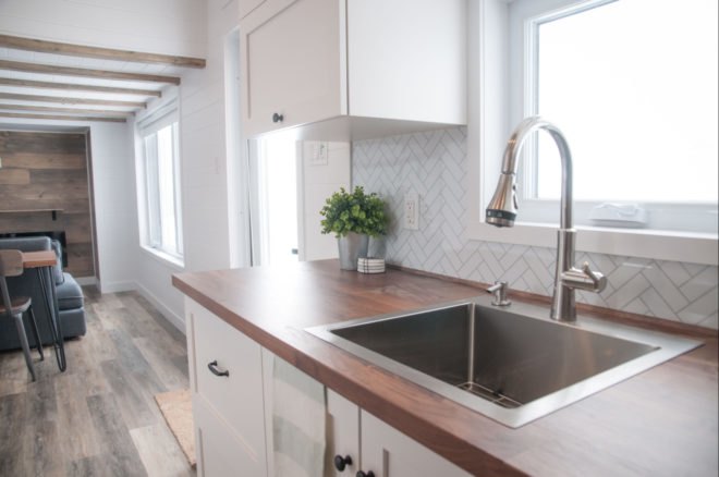 kitchen with wooden butcher block countertop