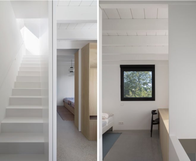 all-white staircase and hallway