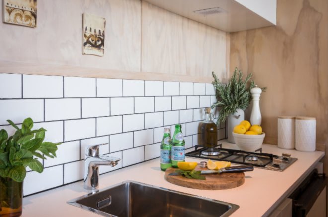 kitchen with white tiling
